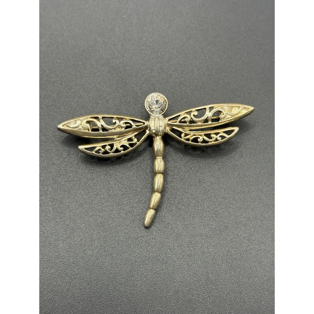 Vintage Sterling Silver Cubic Zirconia Dragonfly Brooch Pin 6 Grams F17